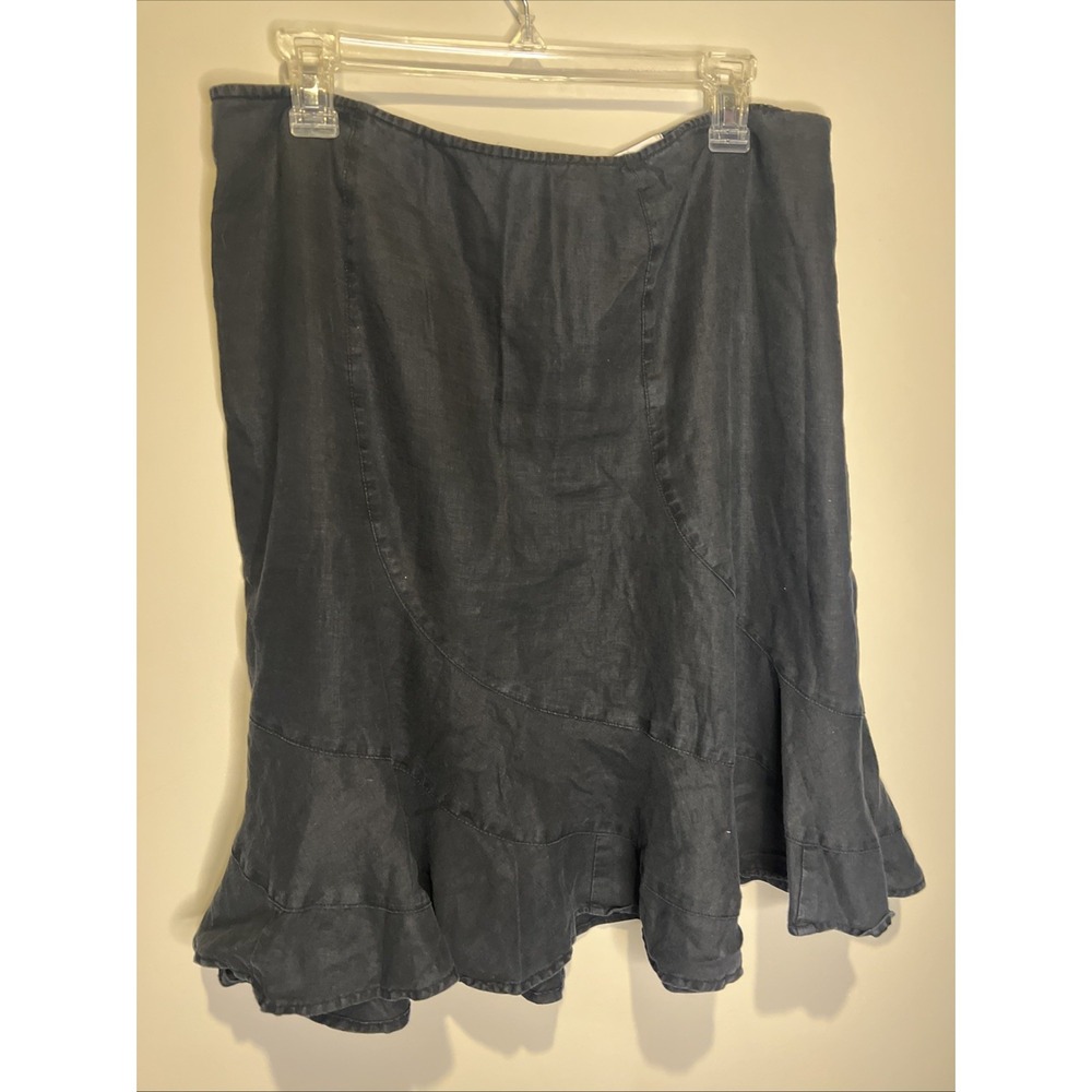 Old Navy 100 % Linen Black Fit & Flair Skirt Flirty Natural Fibers Size 10